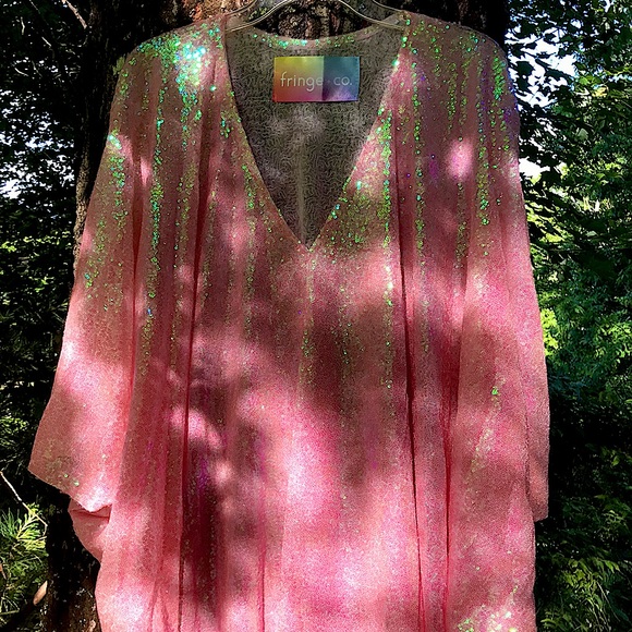 Bubblegum Pink Long Sequin Caftan Dress - Picture 2 of 8